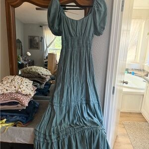 Max + Ash Elegant Teal Puff Sleeve Dress